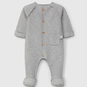 Tutina Pile Cotone Biologico GOTS Grigio Neonato - Maniche Regolabili Bottoni Legno  Snug