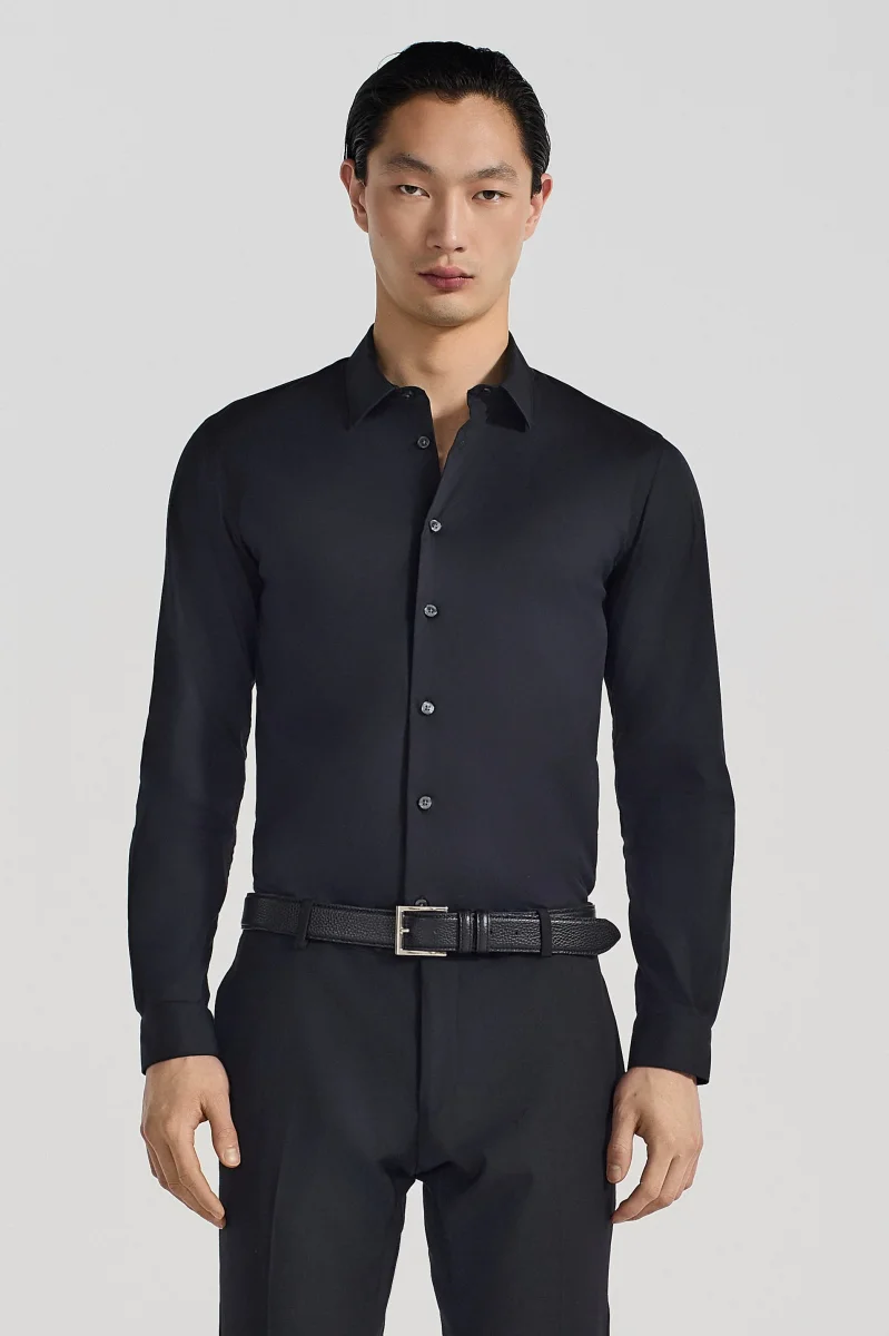 CAMICIA IN COTONE BASICA - BLACK