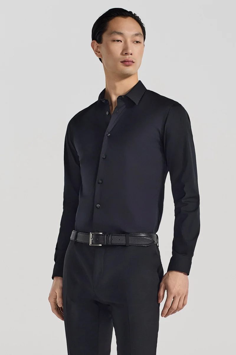 CAMICIA IN COTONE BASICA - BLACK - immagine 3
