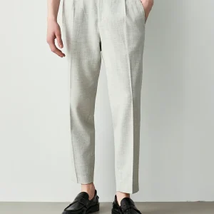 PANTALONI DA ABITO IN MISTO LANA CHEVRON