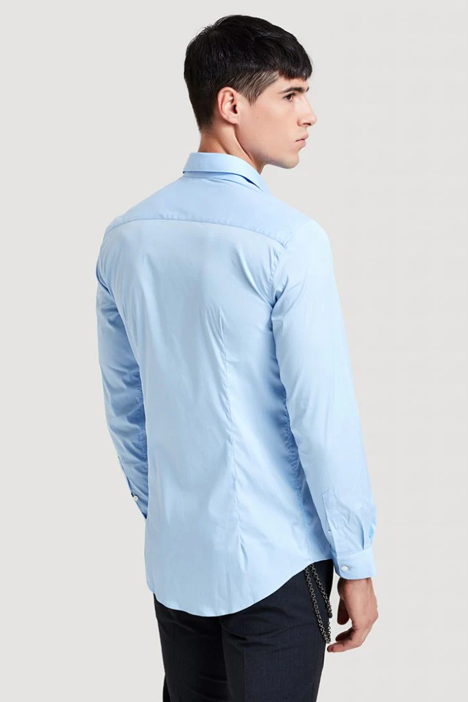 CAMICIA IN COTONE BASICA - CELESTE - immagine 4