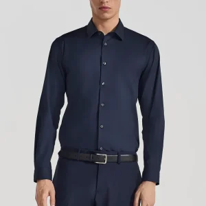 CAMICIA IN COTONE BASICA - BLU