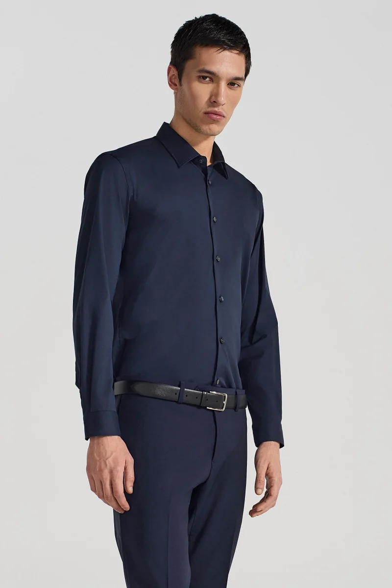 CAMICIA IN COTONE BASICA - BLU - immagine 3