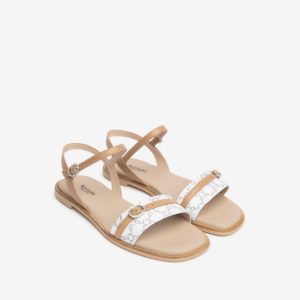 NERO GIARDINI SANDALO BASSO PELLE BICOLOR BIANCO CAMEL