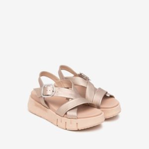 NEROGIARDINI SANDALO PLATFORM PELLE BEIGE LAMINATO