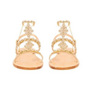 Sandali con fasce e cinturino gioiello