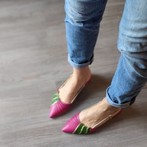 Ballerina slingback a punta Gemma in nappa bouganville e verde prato