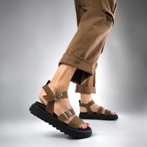 LATIKA SANDALO PELLE SCAMOSCIATO TABACCO