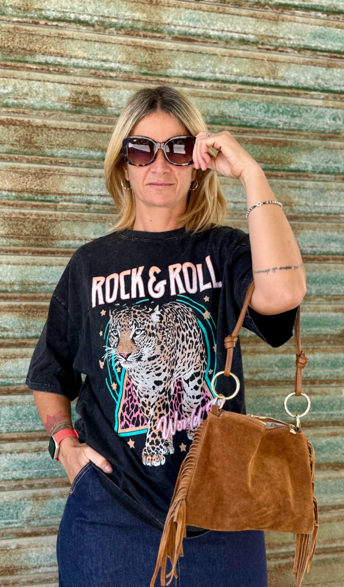 BORSA VERA PELLE ANELLI E FRANGE SCAMOSCIATA - immagine 4