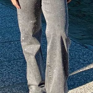 JEANS GRIGIO CON BRILLANTINI VITA ALTA