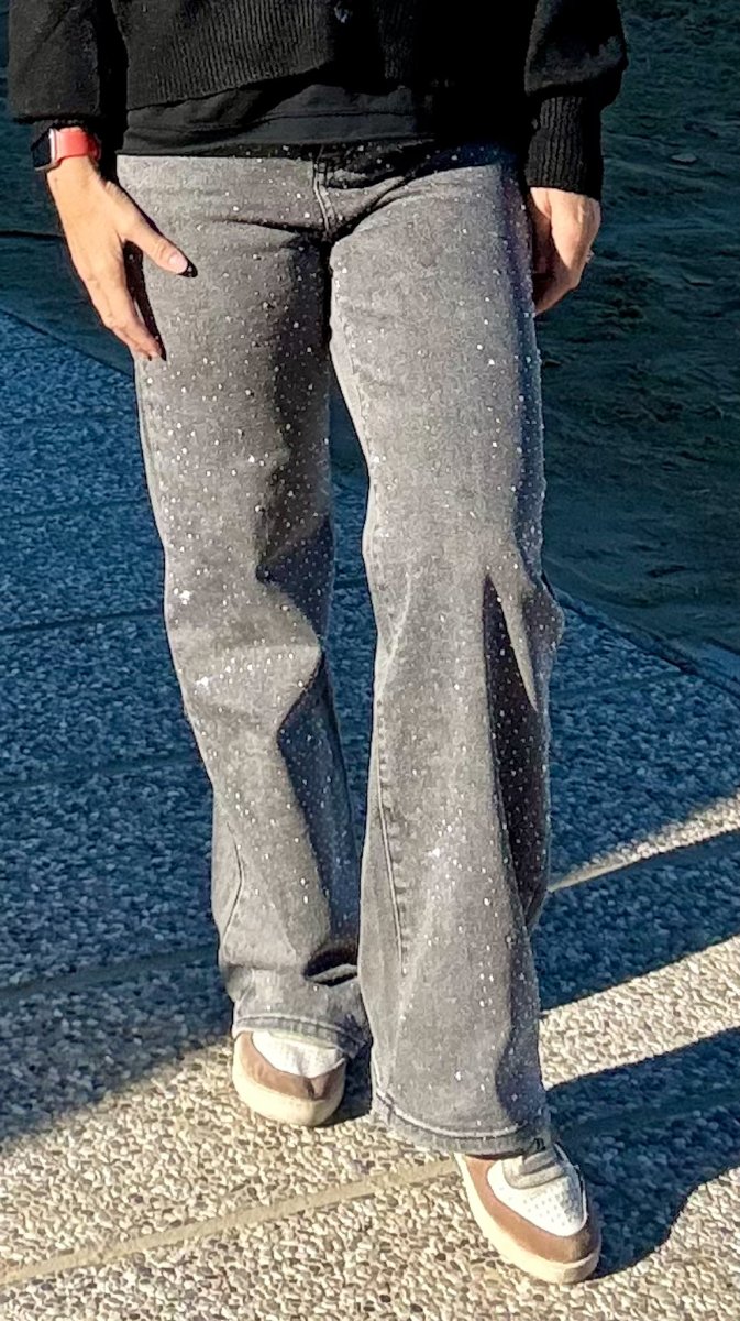 JEANS GRIGIO CON BRILLANTINI VITA ALTA