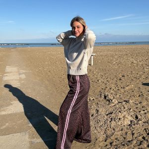 PANTALONE EFFETTO TUTA ANIMALIER E BANDE LATERALI