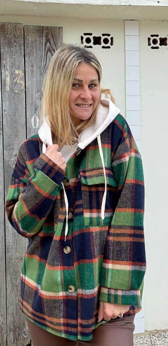 CAMICIA IN PILE SCOZZESE CON CAPPUCCIO - immagine 3