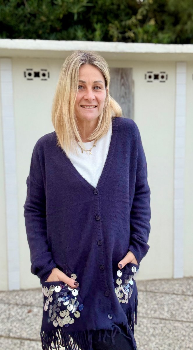 CARDIGAN MISTO LANA FRANGE E PAILETTES - immagine 4