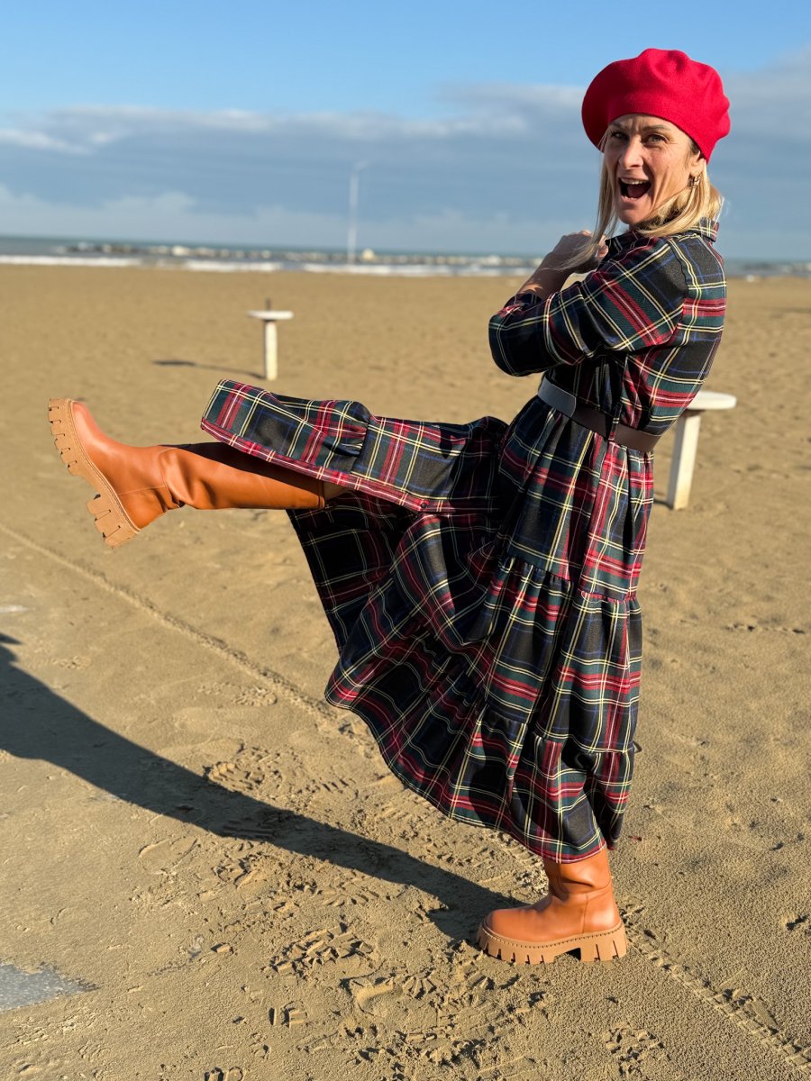 ABITO LUNGO IN TARTAN CON ALLACCIATURA DAVANTI - immagine 5