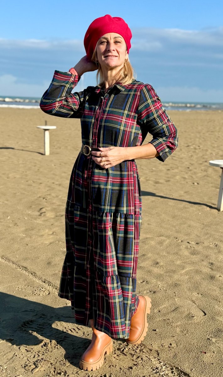 ABITO LUNGO IN TARTAN CON ALLACCIATURA DAVANTI - immagine 4