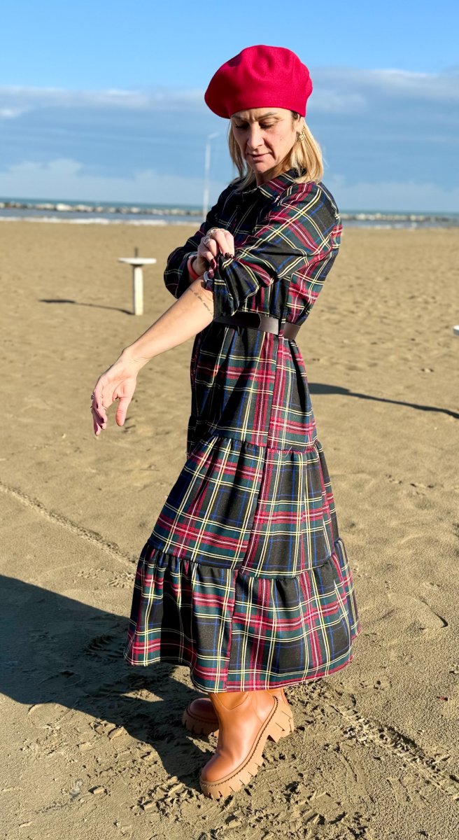 ABITO LUNGO IN TARTAN CON ALLACCIATURA DAVANTI - immagine 3