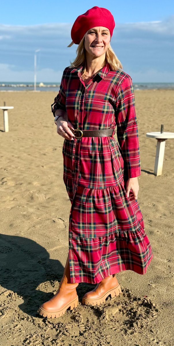 ABITO LUNGO IN TARTAN CON ALLACCIATURA DAVANTI - immagine 6