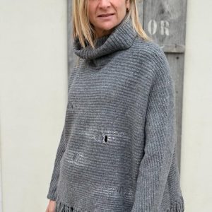 MAGLIONE OVER MISTO LANA CON FRANGE