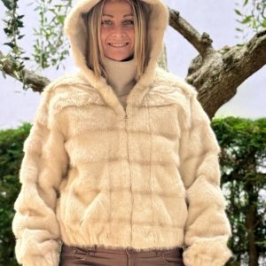 PELLICCIOTTO CORTO EFFETTO RIGATO E CAPPUCCIO