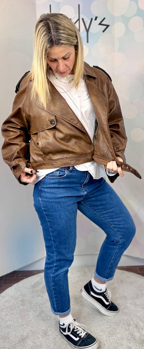 GIACCA ECOPELLE STILE BIKER TAGLIO COMODO - immagine 5