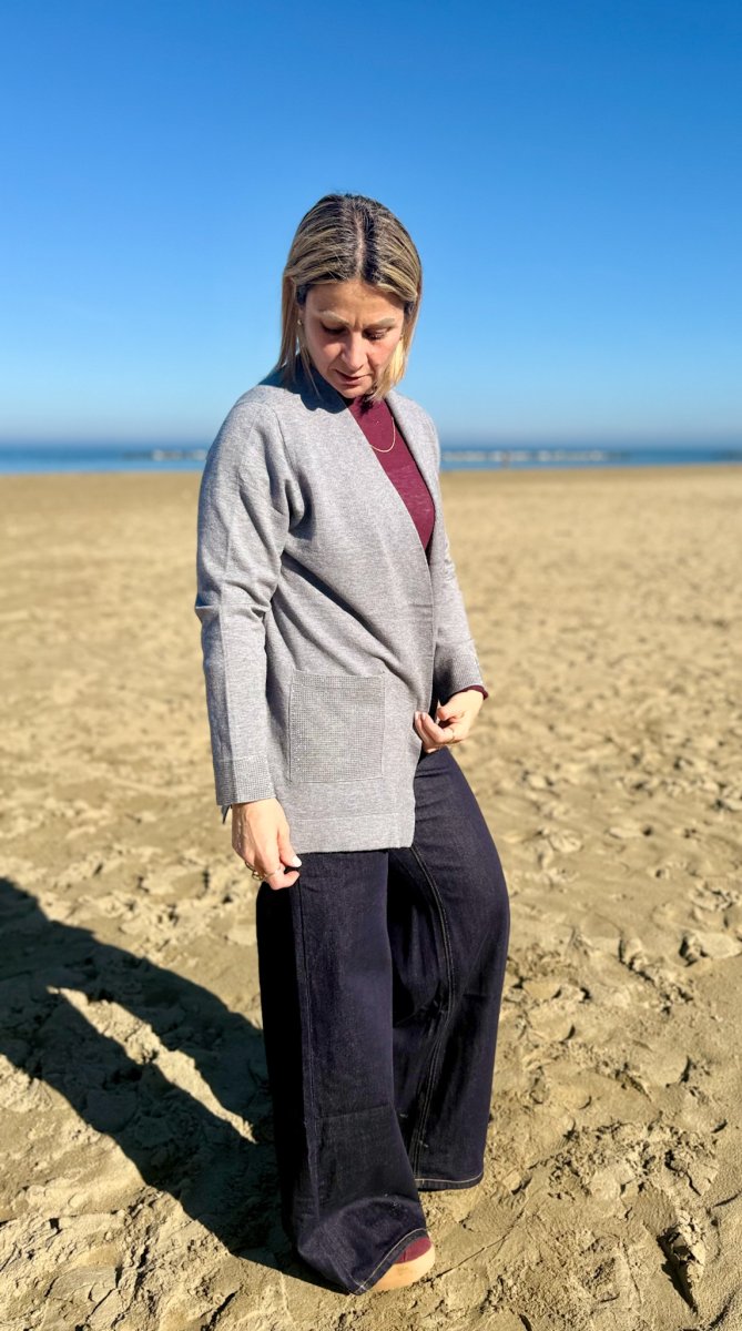 CARDIGAN APERTO BRILLANTINI POLSI E TASCHE - immagine 7