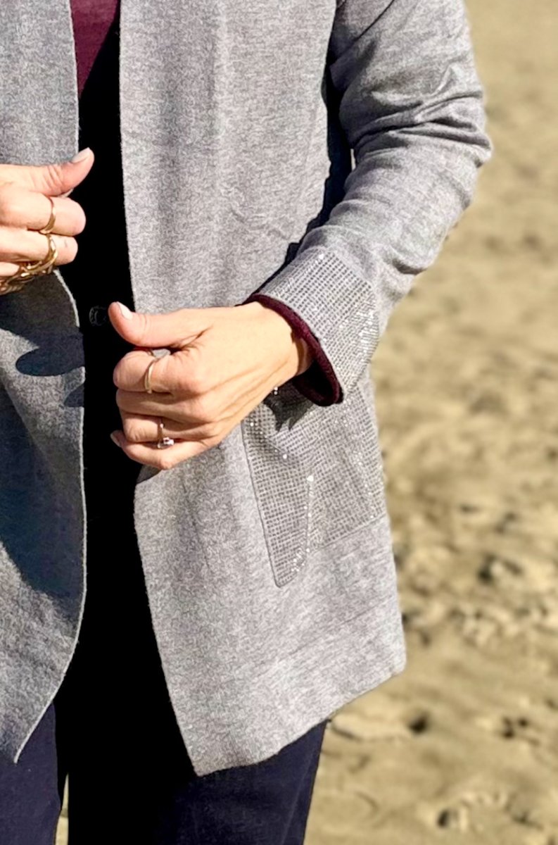 CARDIGAN APERTO BRILLANTINI POLSI E TASCHE - immagine 6