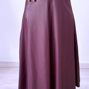 GONNA MIDI SIMIL-PELLE BORDEAUX A RUOTA