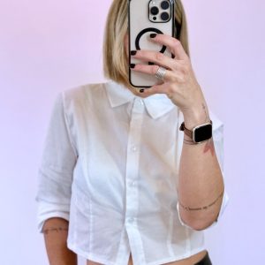 CAMICIA CROPPED ELASTICIZZATA CON PENCE