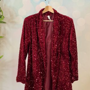 BLAZER PAILETTES BORDEAUX APERTA LUNGHEZZA MIDI