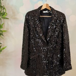 BLAZER PAILETTES TOTAL BLACK BOTTONE A SCOMPARSA