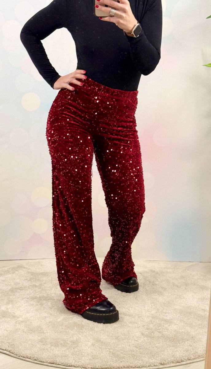 PANTALONE GAMBA LARGA PAILETTES ELASTICIZZATO - immagine 3