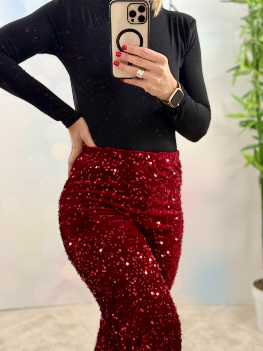 PANTALONE GAMBA LARGA PAILETTES ELASTICIZZATO - immagine 4