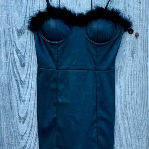 TUBINO SIMIL PELLE ELASTICIZZATO CON PIUME