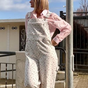 SALOPETTE IN JEANS CON FANTASIA FLOREALE