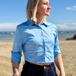 CAMICIA CROP TOP CON BRILLANTINI ELASTICIZZATA