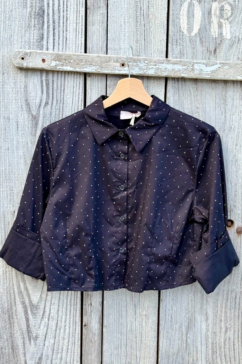 CAMICIA CROP TOP CON BRILLANTINI ELASTICIZZATA - immagine 8