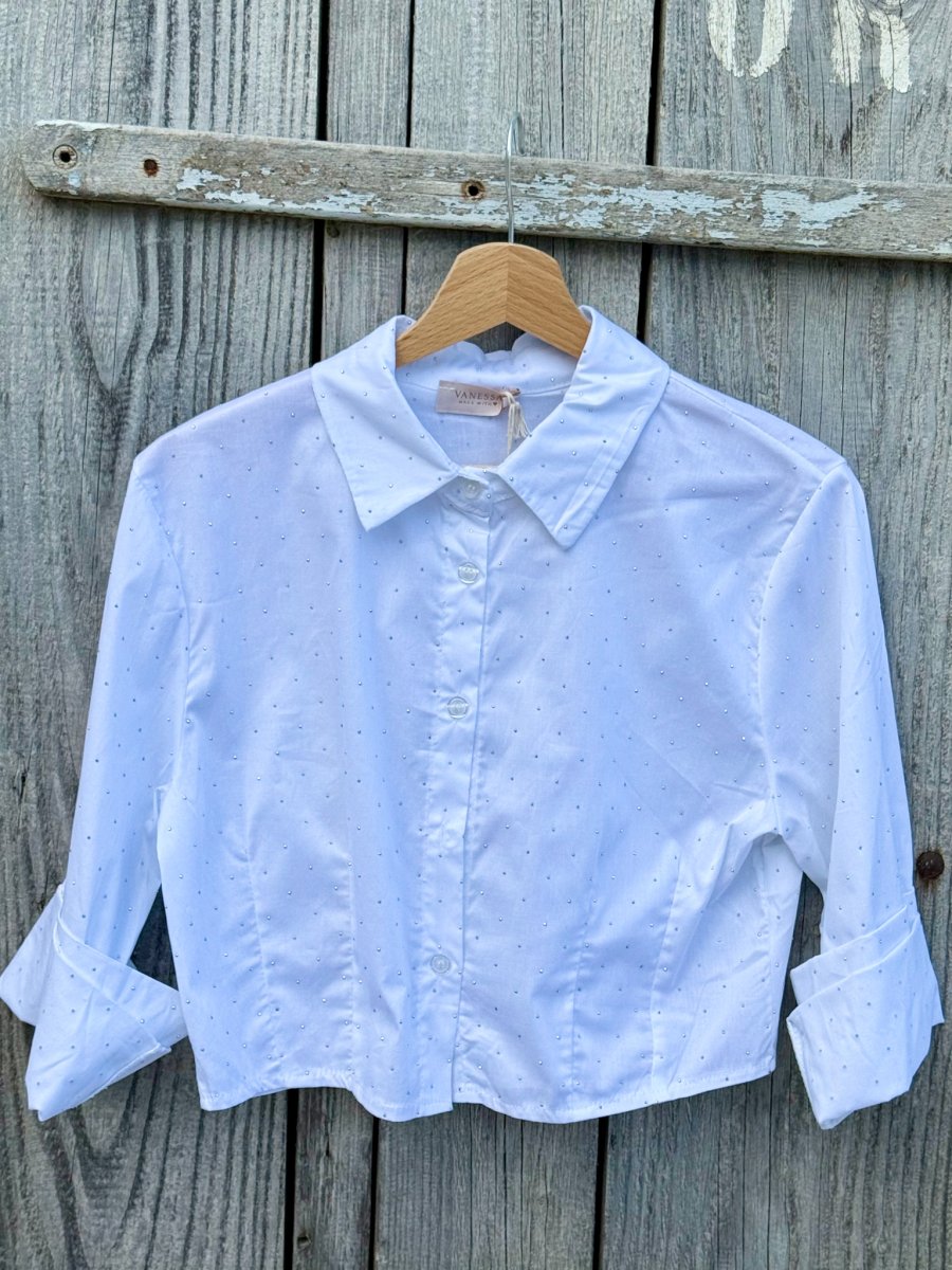 CAMICIA CROP TOP CON BRILLANTINI ELASTICIZZATA - immagine 5
