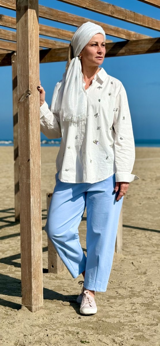 CAMICIA OVERSIZE CON PIETRE IN COTONE