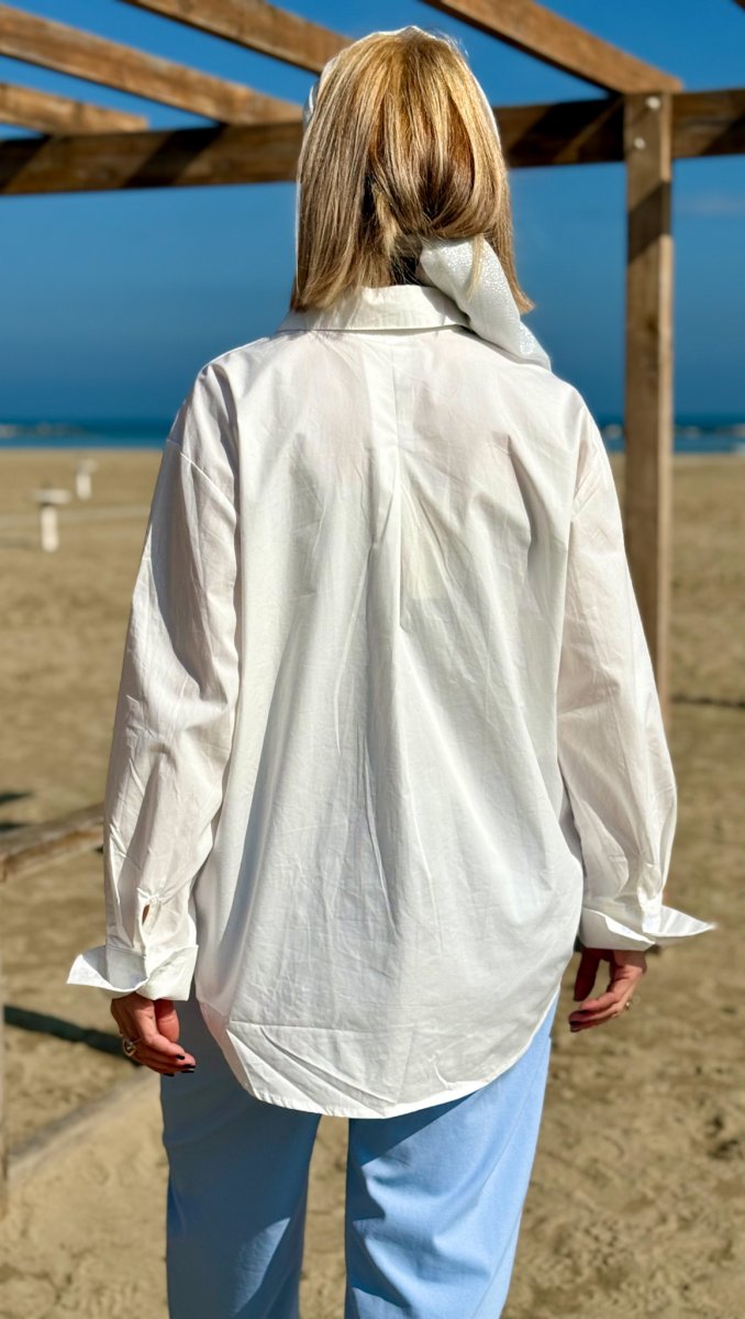 CAMICIA OVERSIZE CON PIETRE IN COTONE - immagine 4