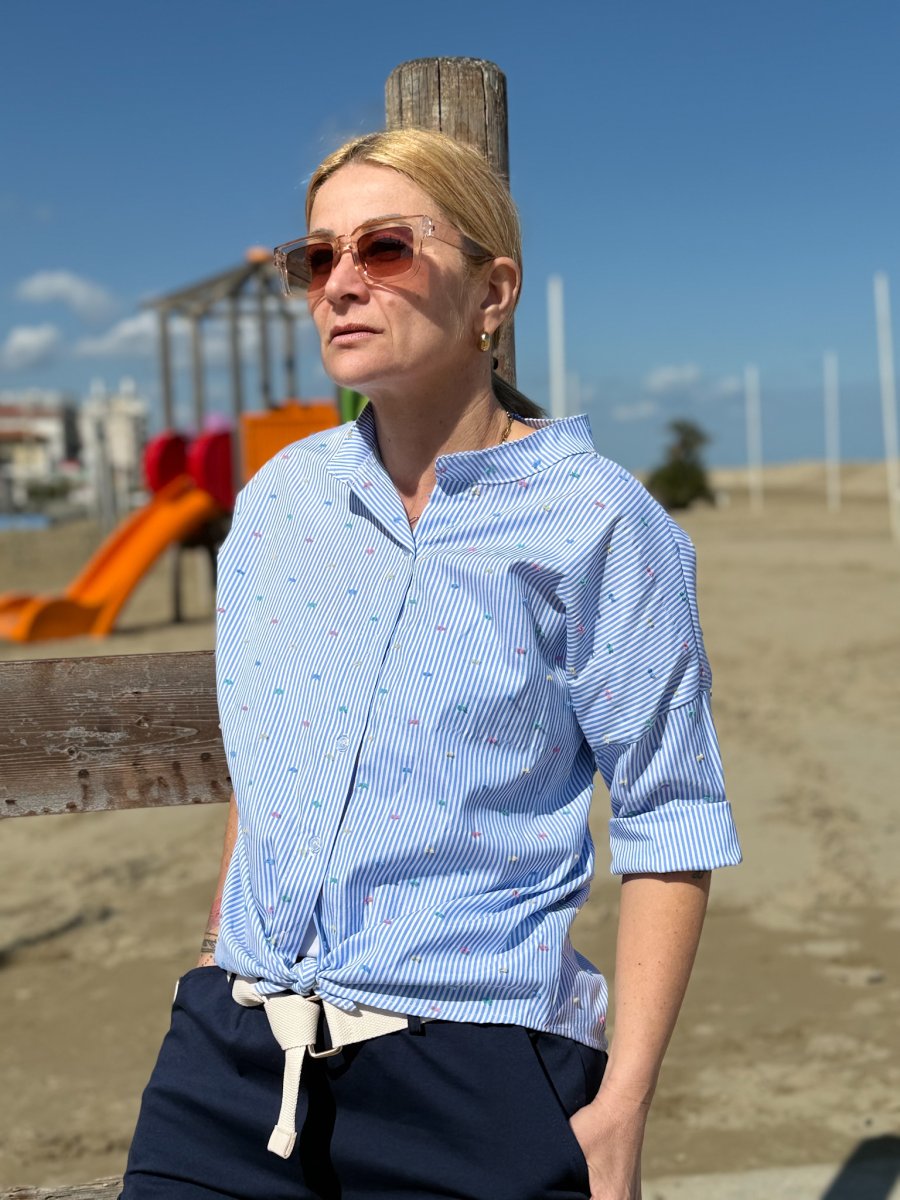 CAMICIA GESSATA COLLO COREANA INSERTI COLORATI - immagine 2