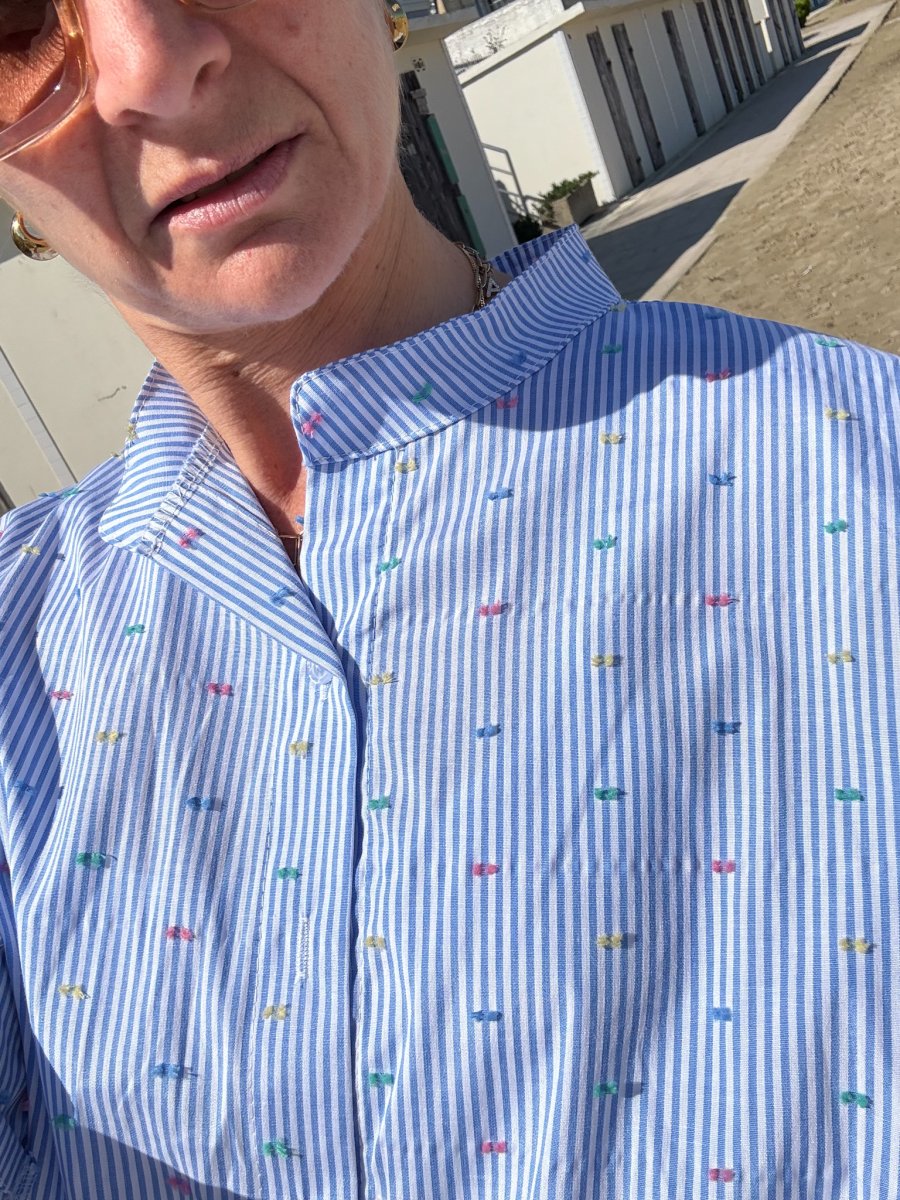 CAMICIA GESSATA COLLO COREANA INSERTI COLORATI - immagine 3