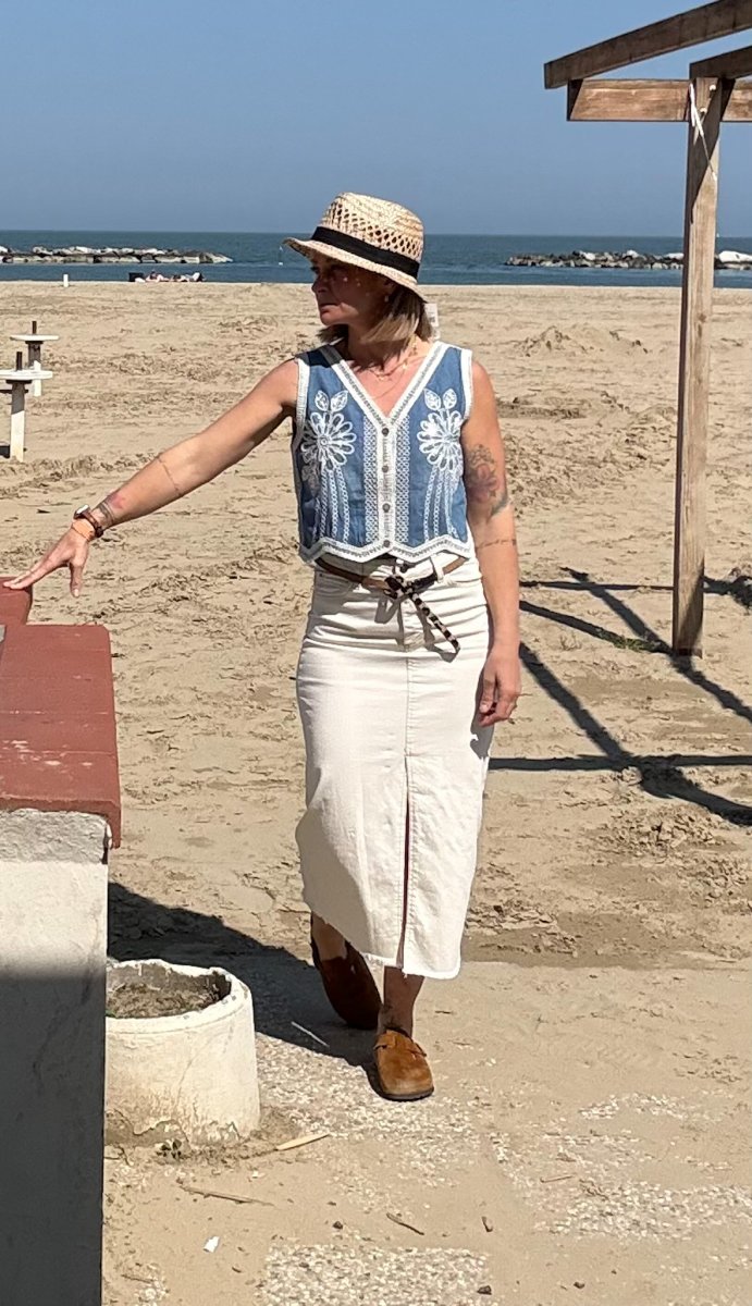 GONNA DI JEANS MIDI PANNA - immagine 2