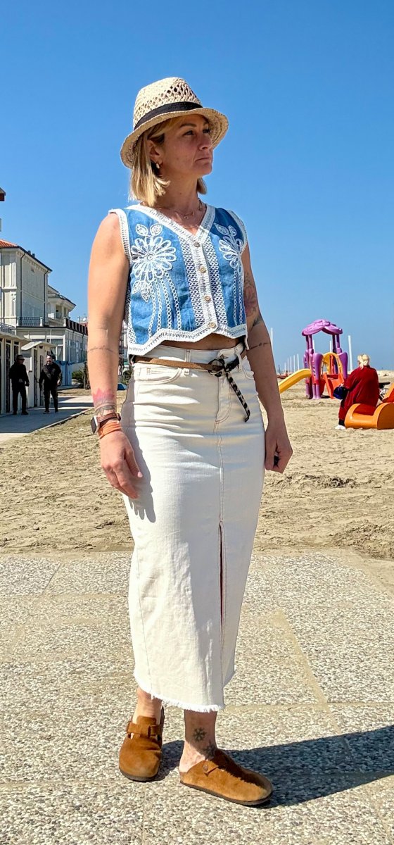 GONNA DI JEANS MIDI PANNA - immagine 3