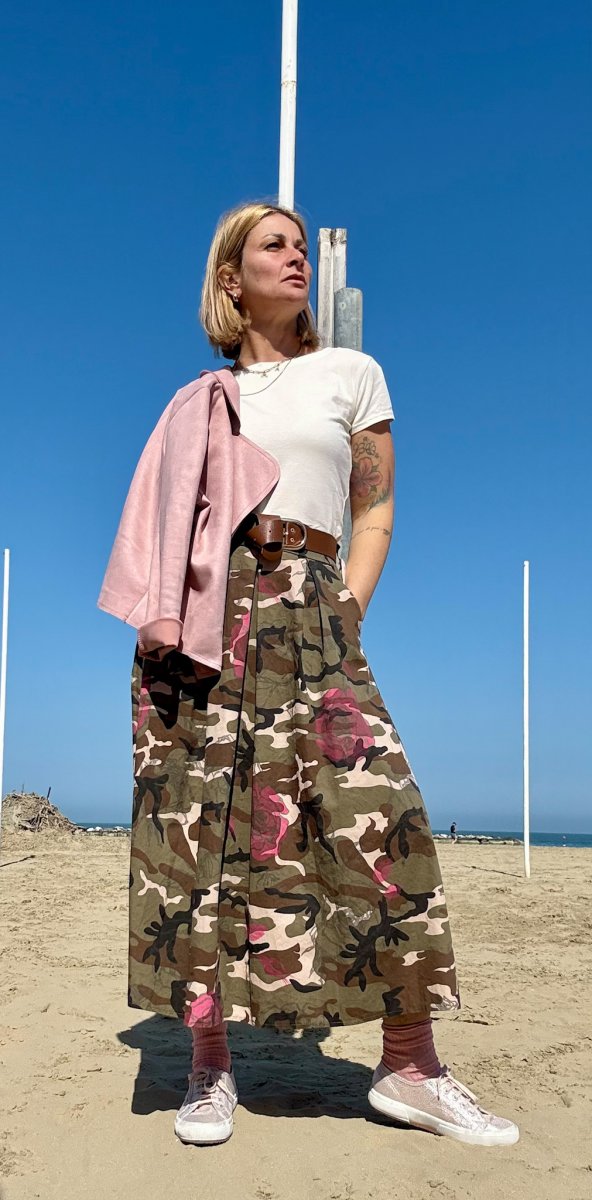 MAXI GONNA CAMOUFLAGE CON TASCHE IN COTONE - immagine 5