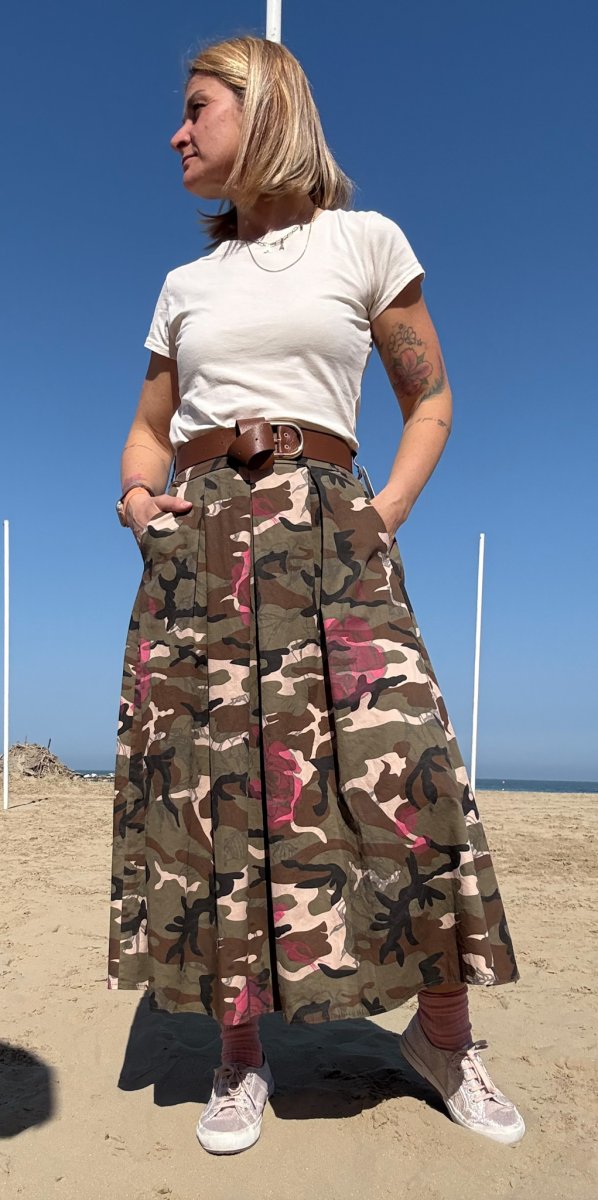 MAXI GONNA CAMOUFLAGE CON TASCHE IN COTONE