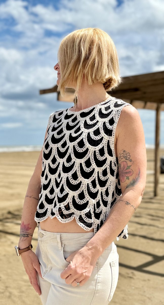 CANOTTA CROCHET EFFETTO PAVONE - immagine 2