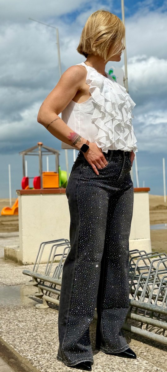 JEANS GRIGI BRILLANTINATI DAVANTI ELASTICIZZATI - immagine 3