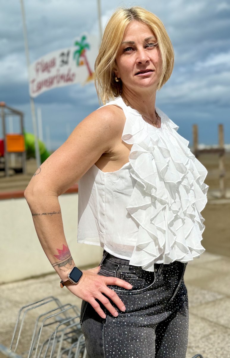 CANOTTA VOILE EFFETTO PETALI - immagine 2