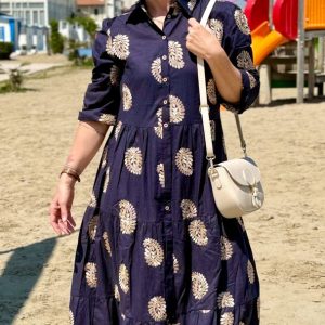 ABITO COTONE APERTO APPLICAZIONI RICAMATE ORO